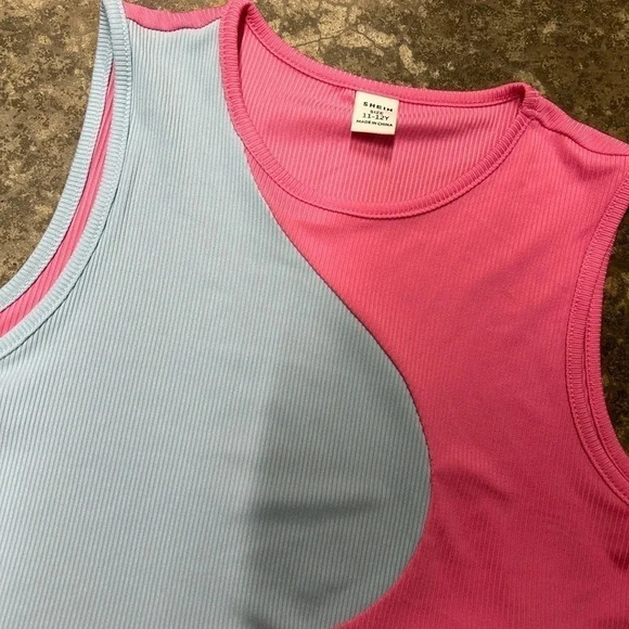 NWOT SHEIN Two Toned‎ Girls Tank Top Ribbed 11-12Y Blue/Pink - Picture 3 of 4